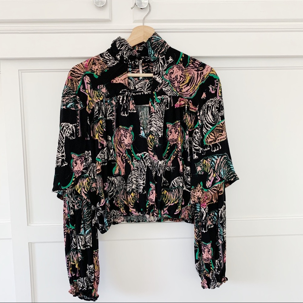 Free People Neon Tiger Flowy Bohemian Top Small